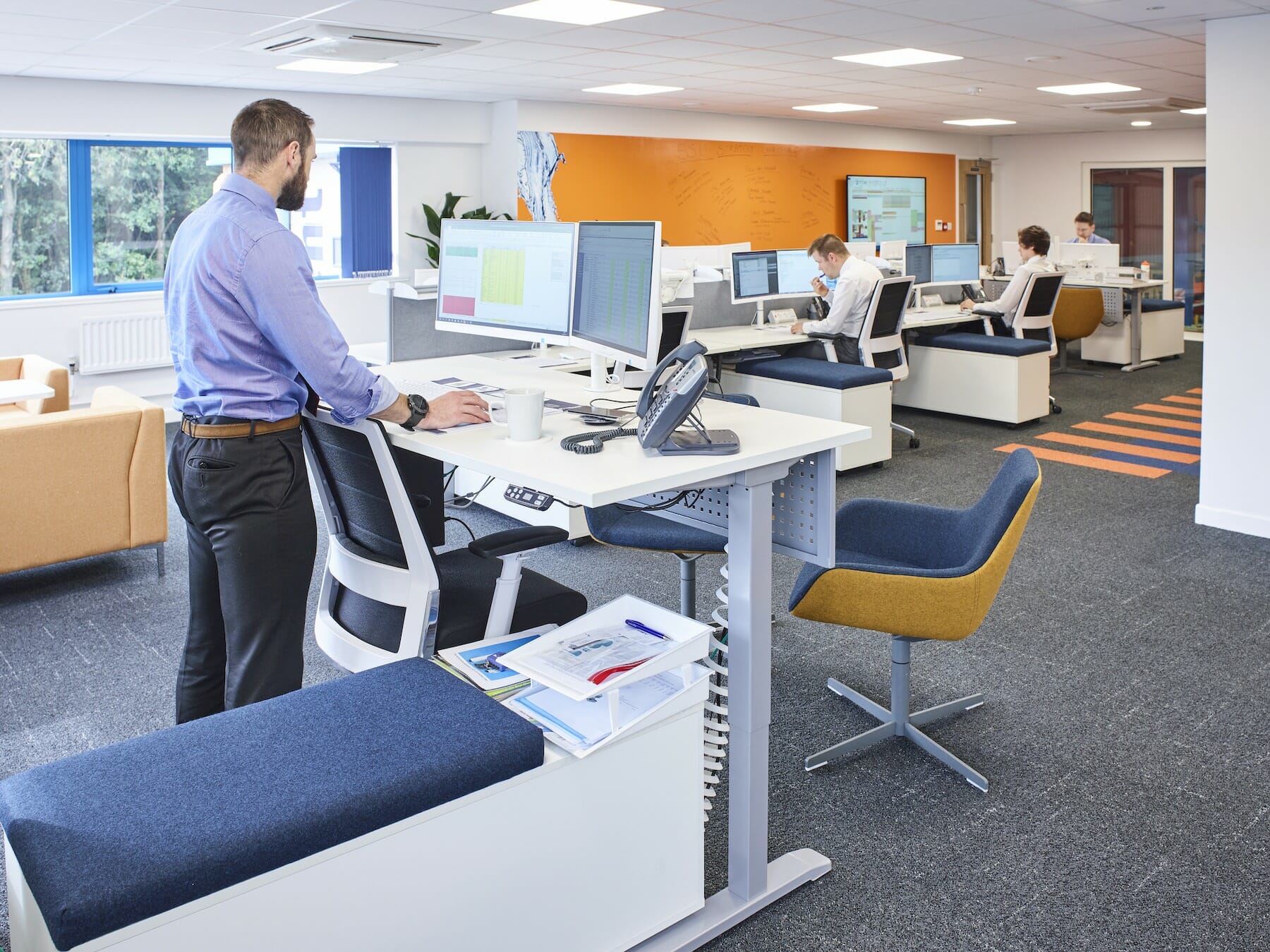 ProMinent commercial office design featuring a sit/stand desk